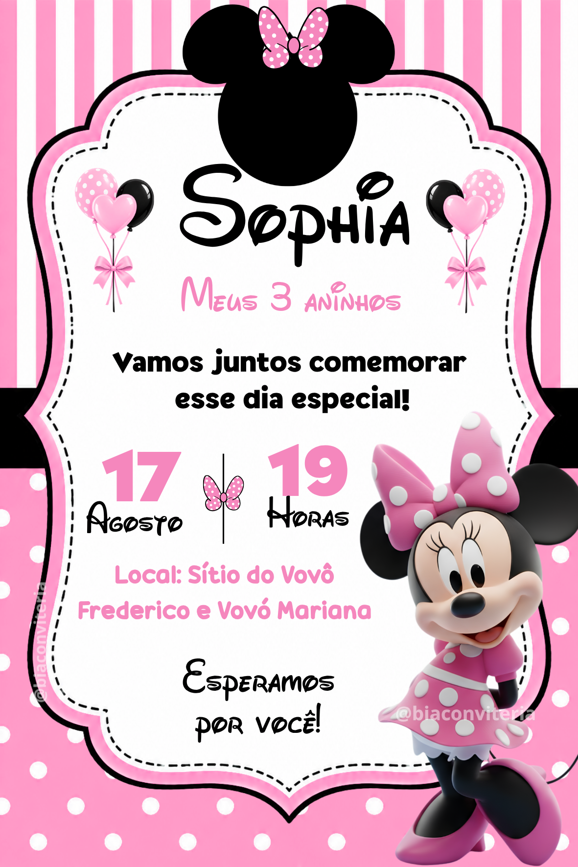 Convite Tradicional - Minnie rosa 1